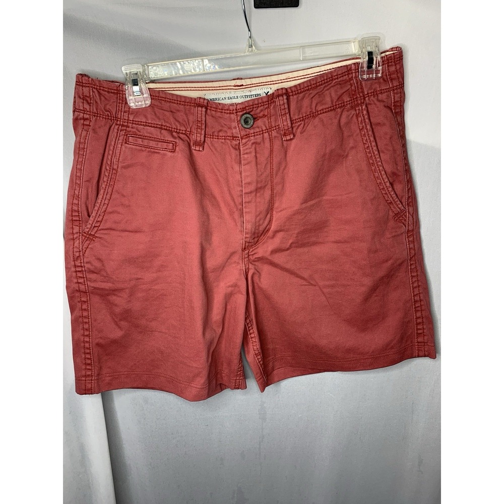 Mens Sz 33‎ American Eagle Red Longer Length Shorts Y2K Preppy Golf